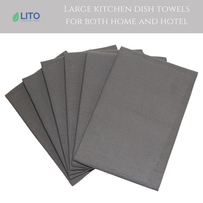 Solid Dyed Vintage Plain Towels-18"x28"-Grey-Pack of 6