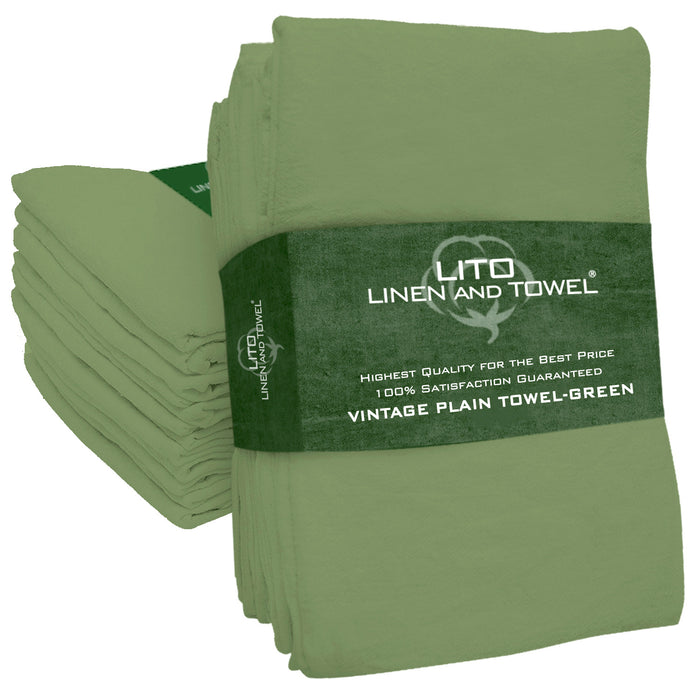 Solid Dyed Vintage Plain Towels-18"x28"-Green-Pack of 6